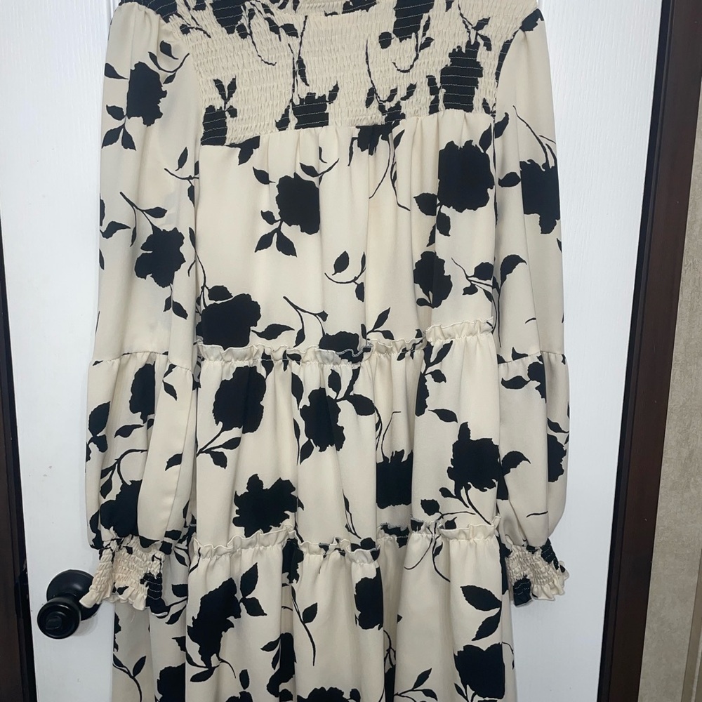 SHEIN Cream Dress with Black Floral Print